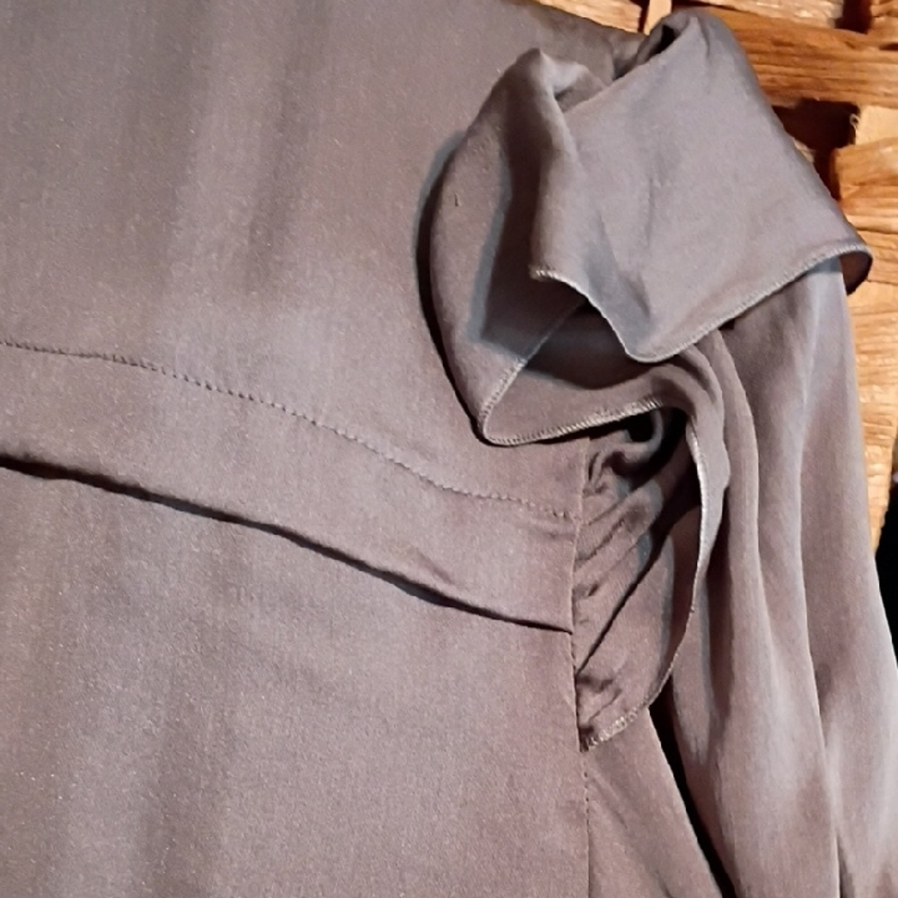 Prada Taupe Ruffle-Front Short Sleeve Blouse - Picture 9 of 12